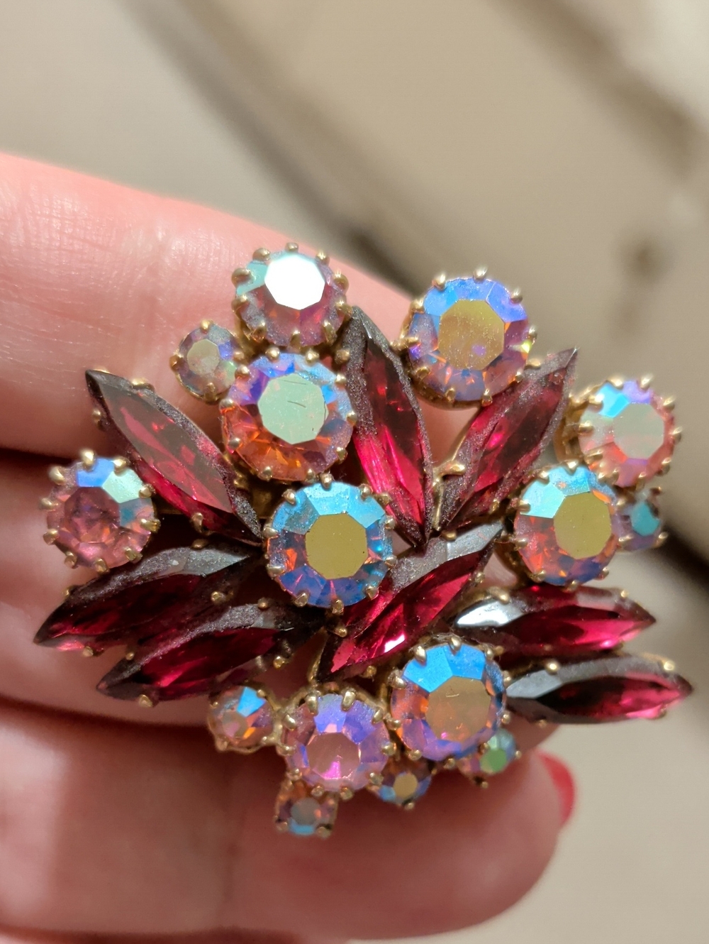 Aurora Borealis Pink Purple Blue Vintage Brooch